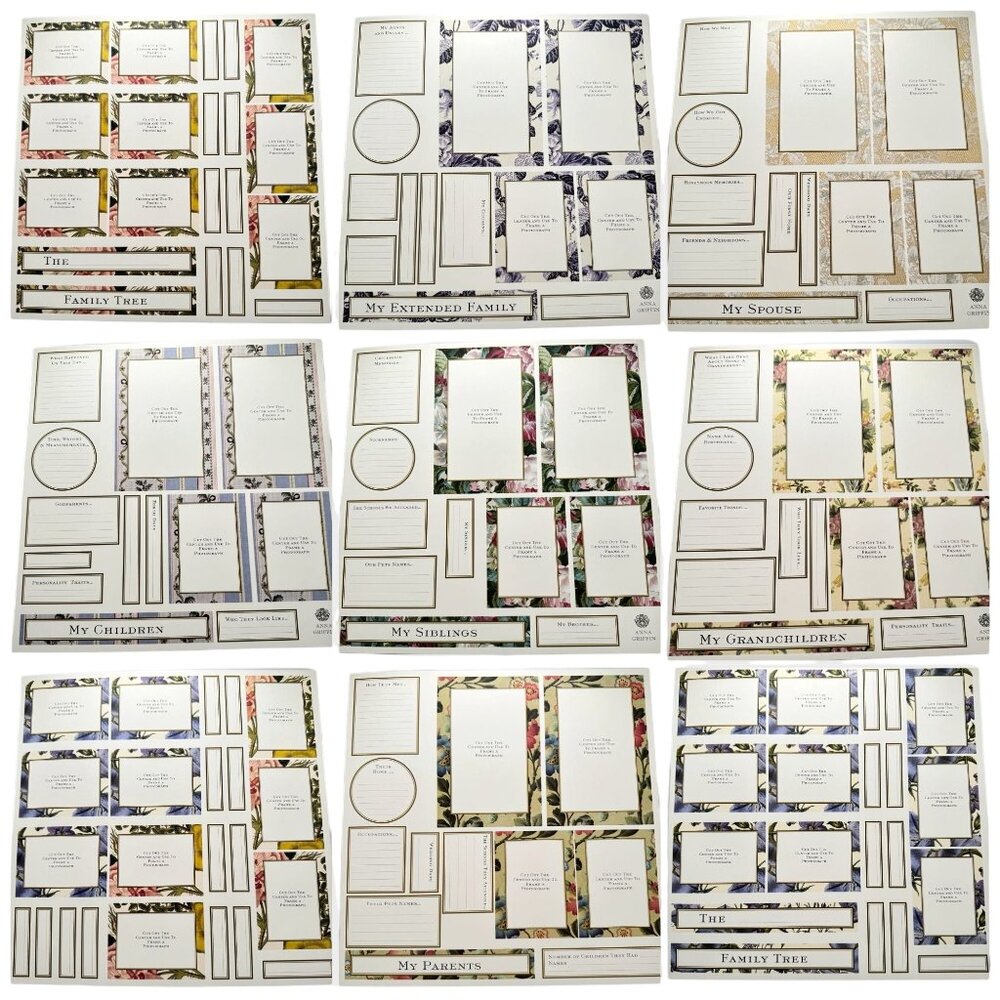 Anna Griffin 2003 Family Tree Album 12 Pages Only 12x12 Cut Aparts Frames RARE